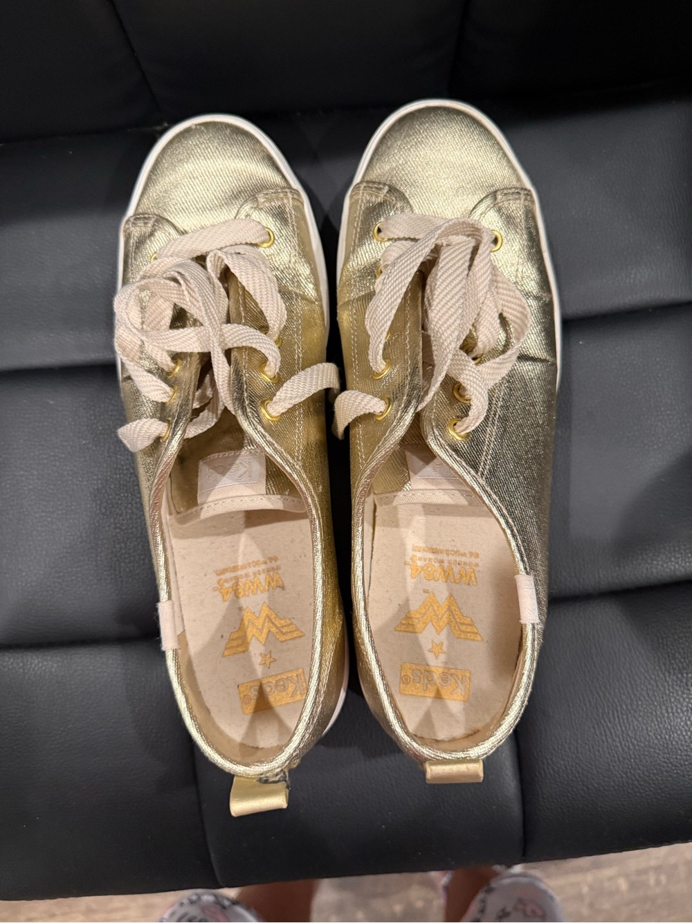 Keds Gold Metallic Low-Top Sneakers with Cream Laces
